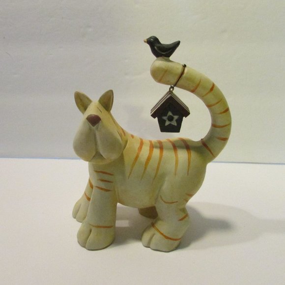 crazy mountain Other - Crazy Mountain orange tabby cat with birdhouse and bird on tail kitty figure